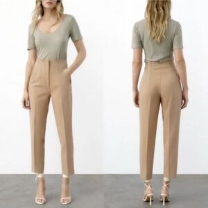 Zara Bloggers Favorite High Waisted Darted Pants Camel Size XS